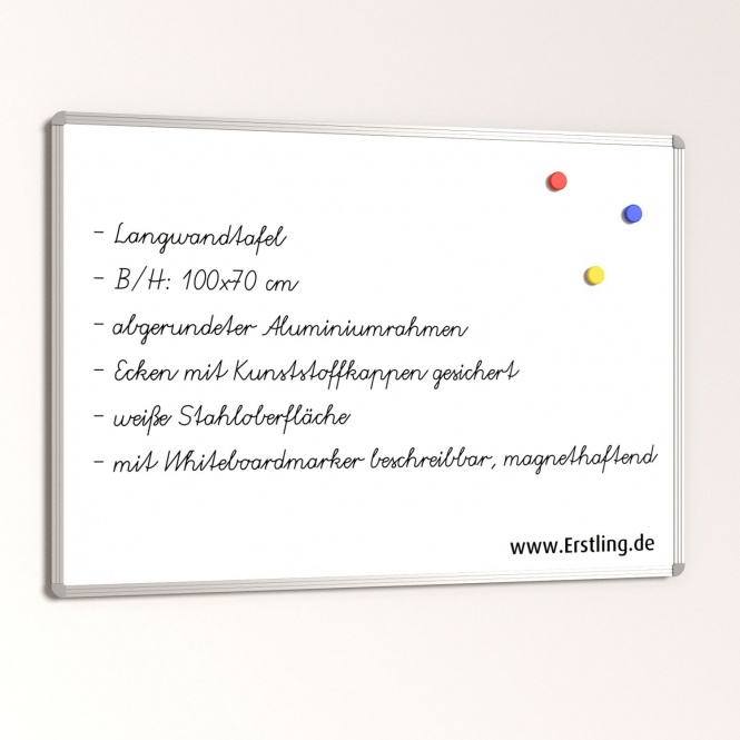 Whiteboard, 100x 70 cm, ohne Ablage, Stahl weiß, 